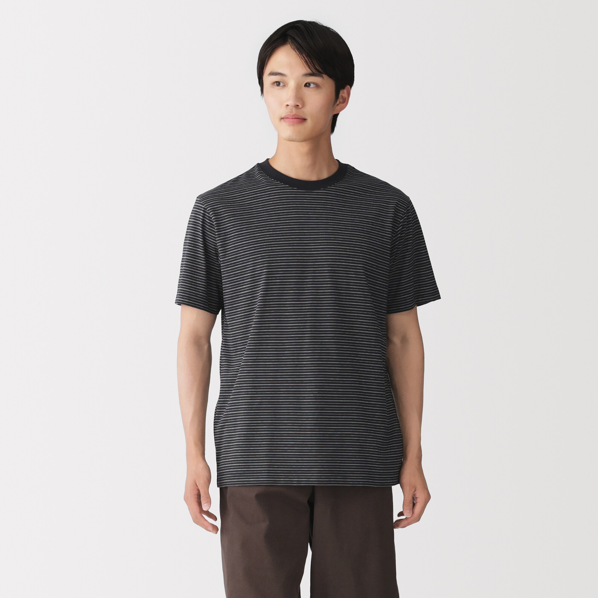 紳士　天竺編みクルーネック半袖Ｔシャツ（ボーダー）（ＯＳ）