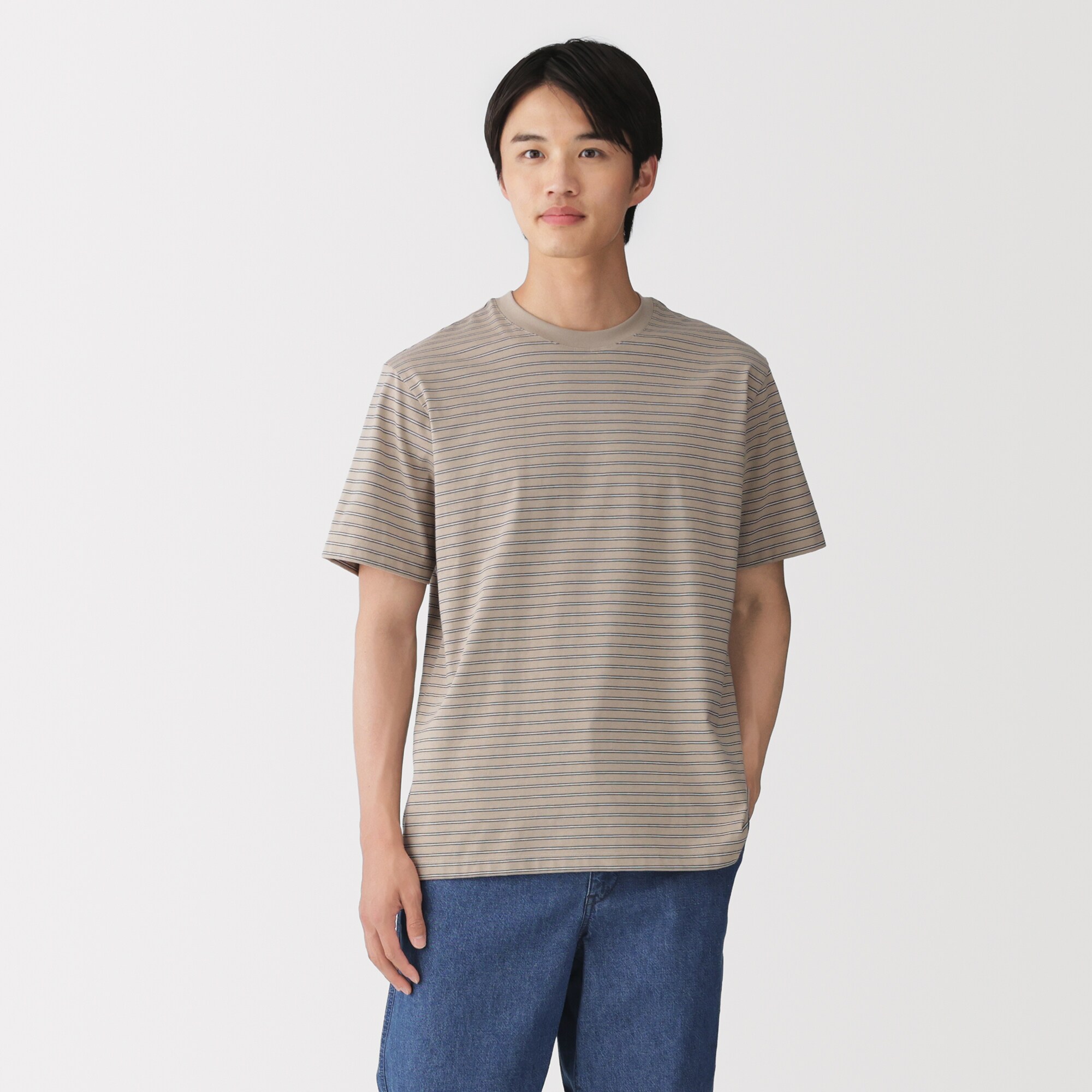 紳士　天竺編みクルーネック半袖Ｔシャツ（ボーダー）（ＯＳ）