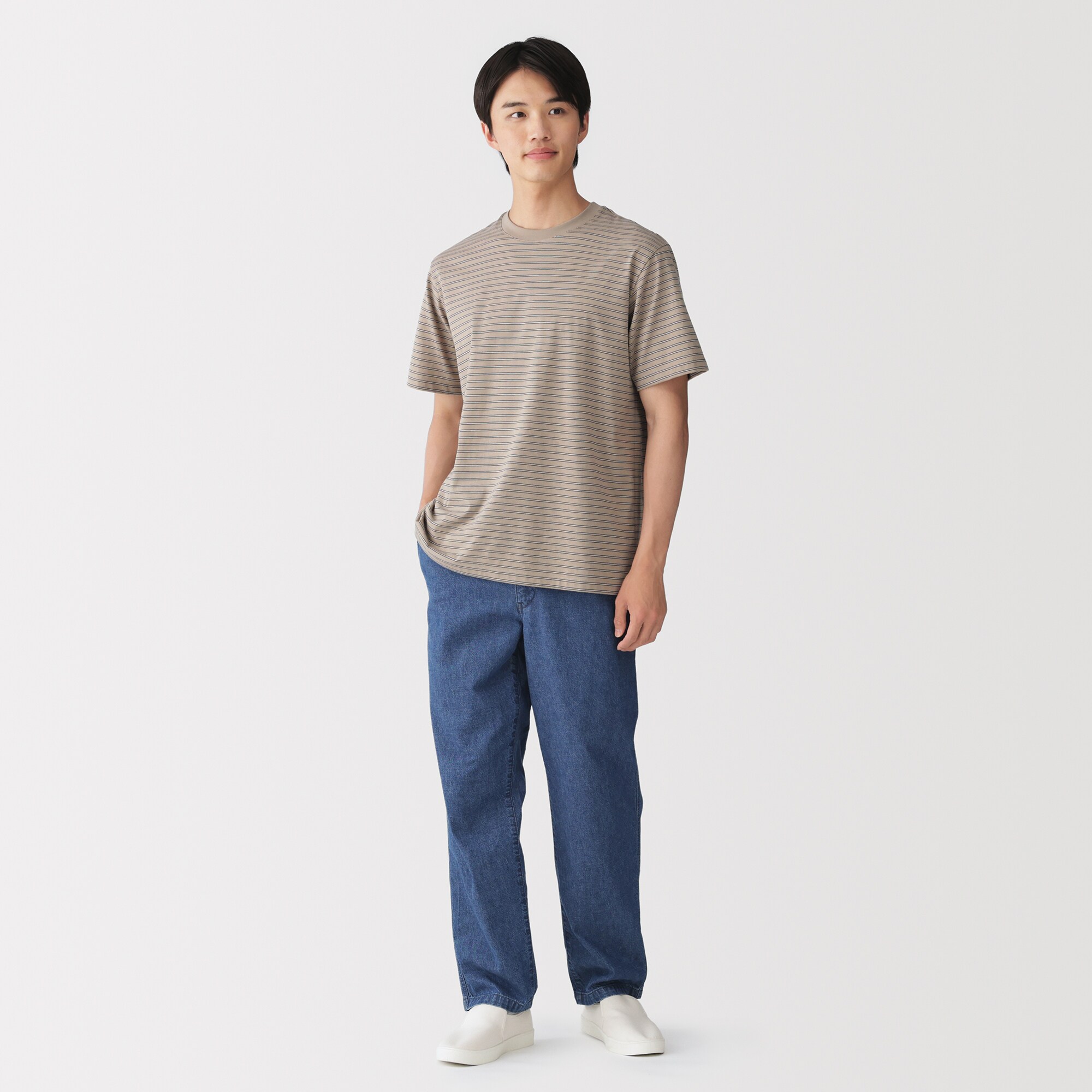 紳士　天竺編みクルーネック半袖Ｔシャツ（ボーダー）（ＯＳ）