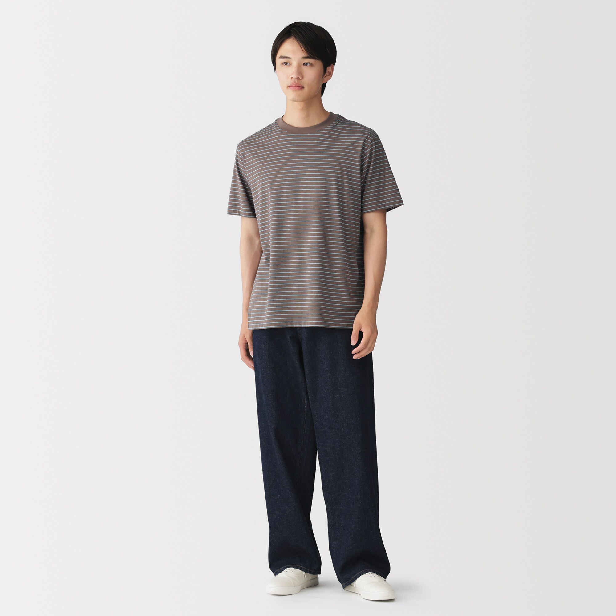 紳士　天竺編みクルーネック半袖Ｔシャツ（ボーダー）（ＯＳ）