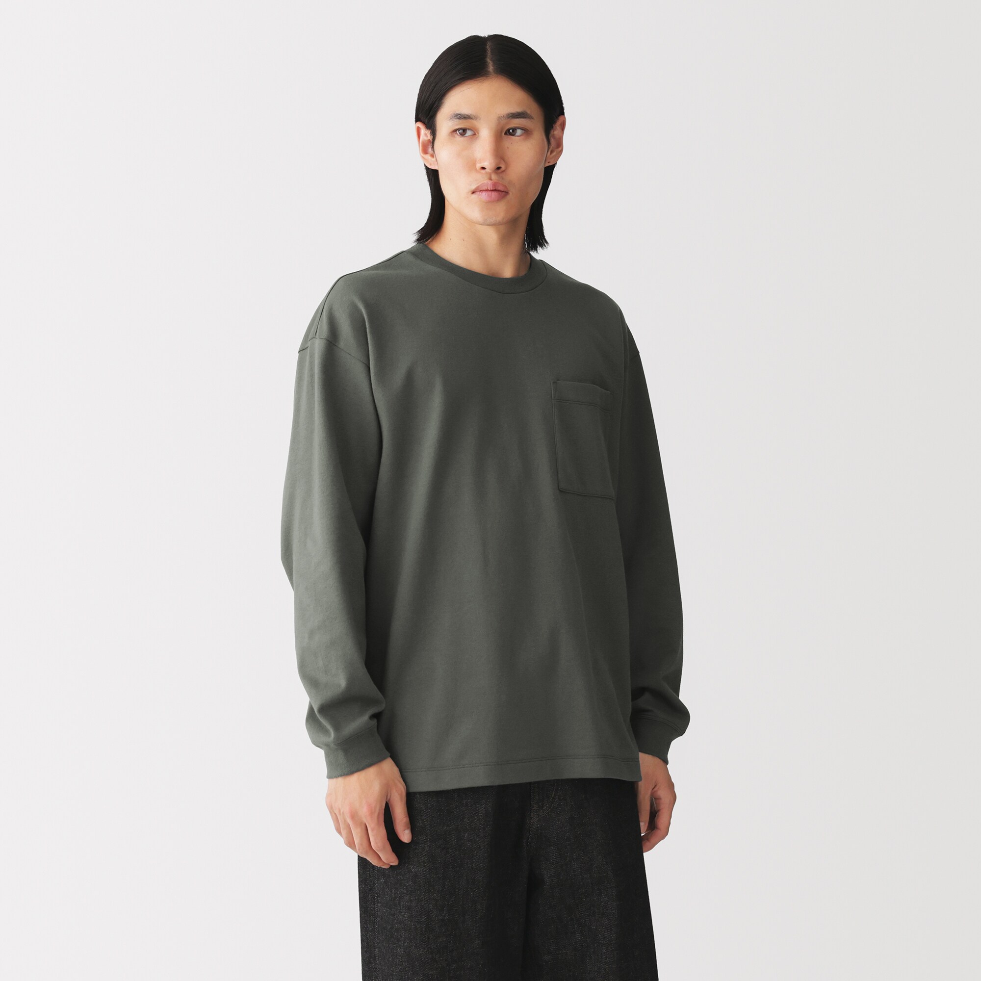 紳士　あたたかさを保つクルーネックワイド長袖Ｔシャツ