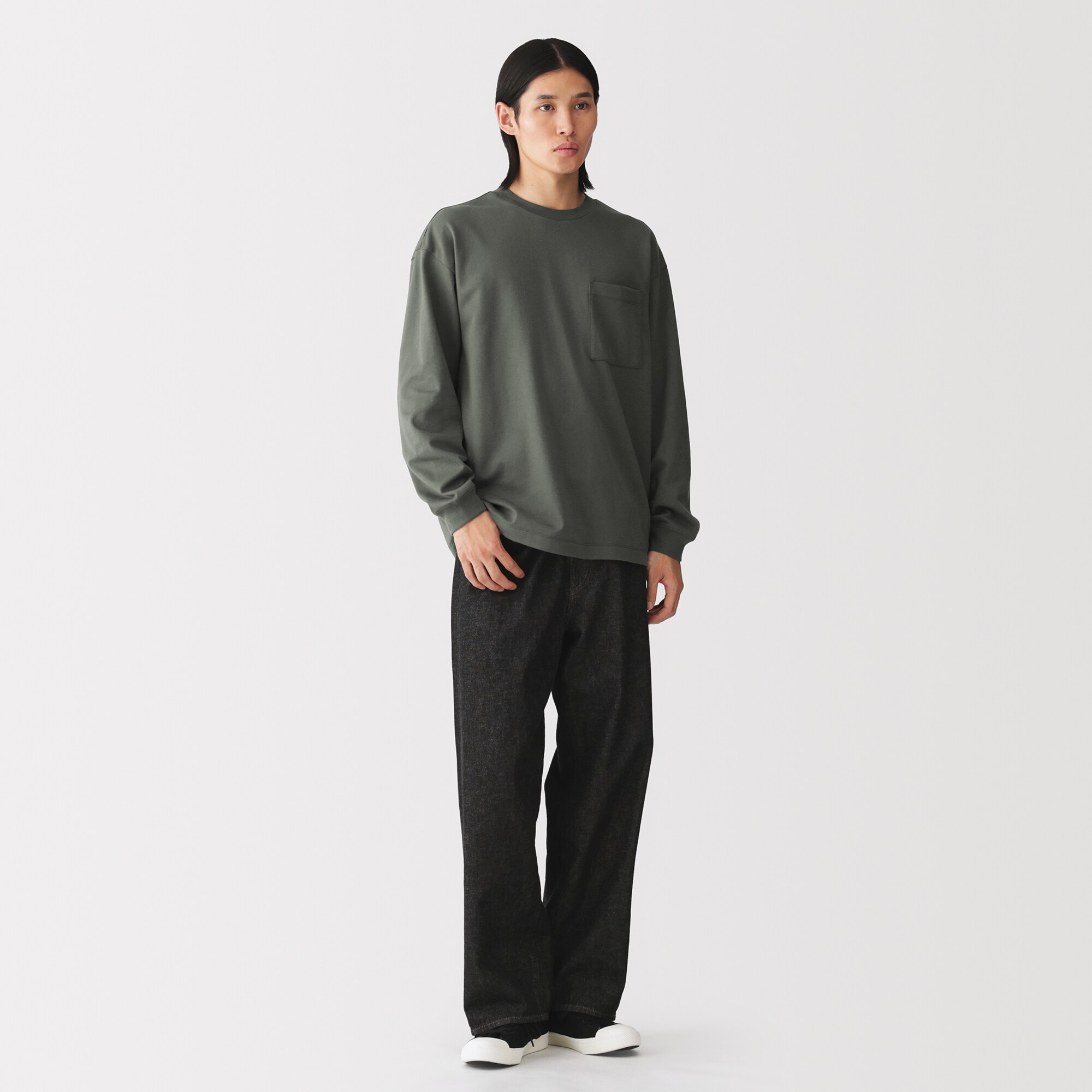紳士　あたたかさを保つクルーネックワイド長袖Ｔシャツ