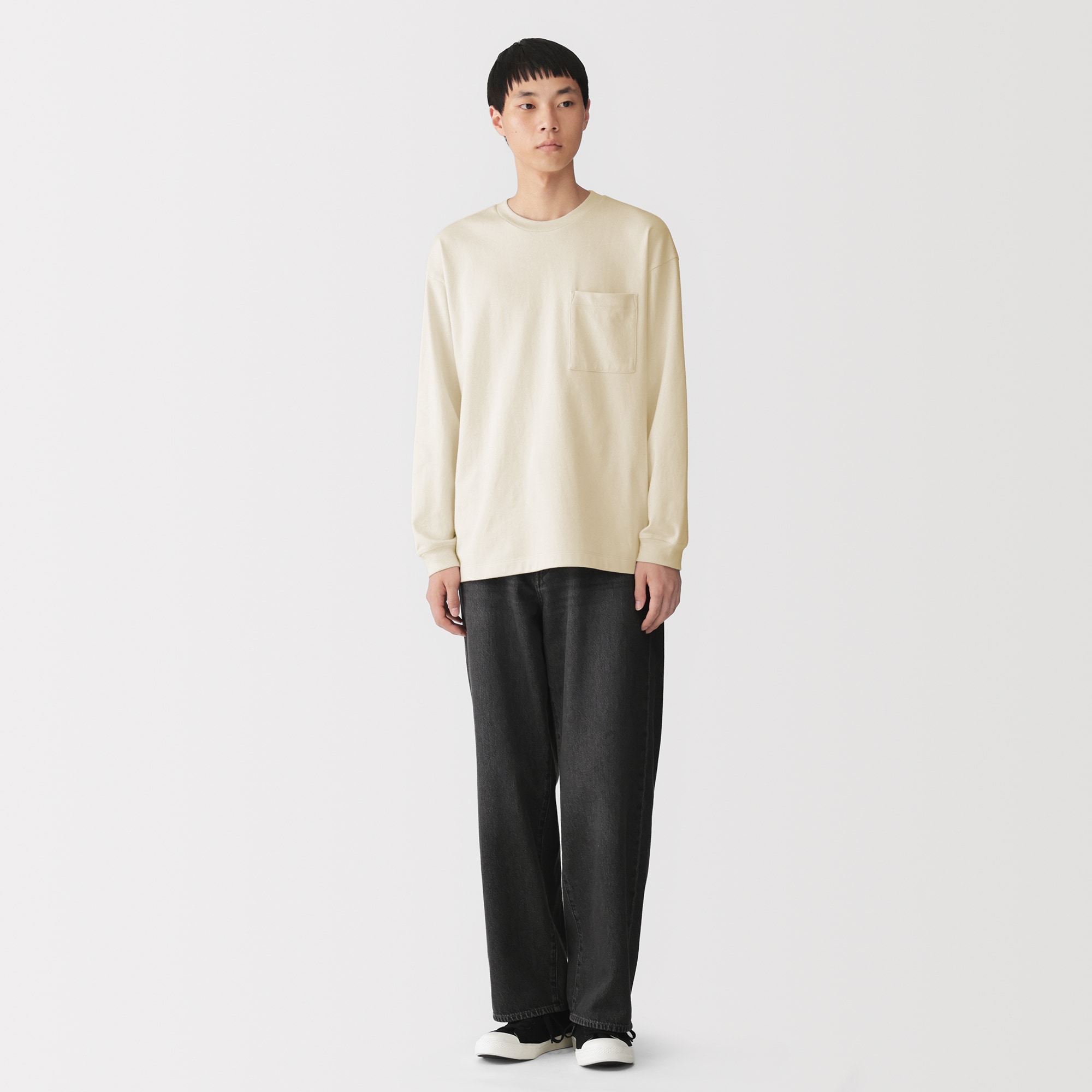 紳士　あたたかさを保つクルーネックワイド長袖Ｔシャツ