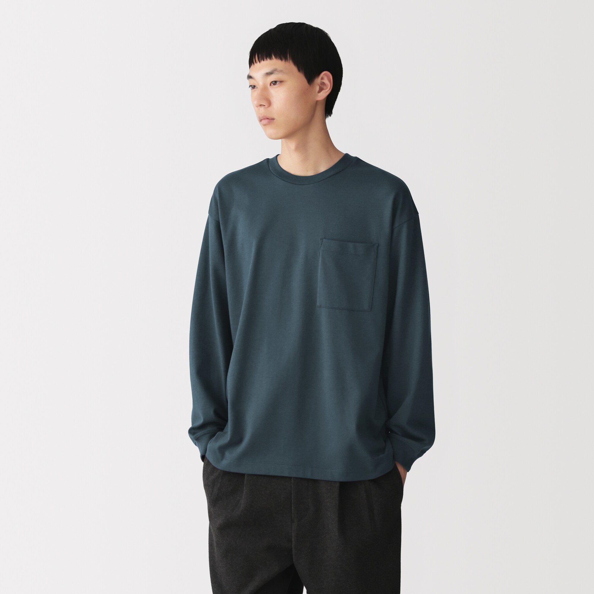 紳士　あたたかさを保つクルーネックワイド長袖Ｔシャツ