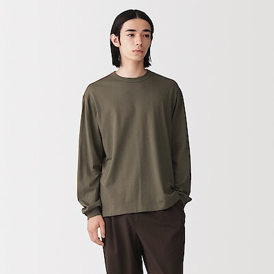 紳士　昔ながらの製法で編み立てたクルーネック長袖Ｔシャツ
