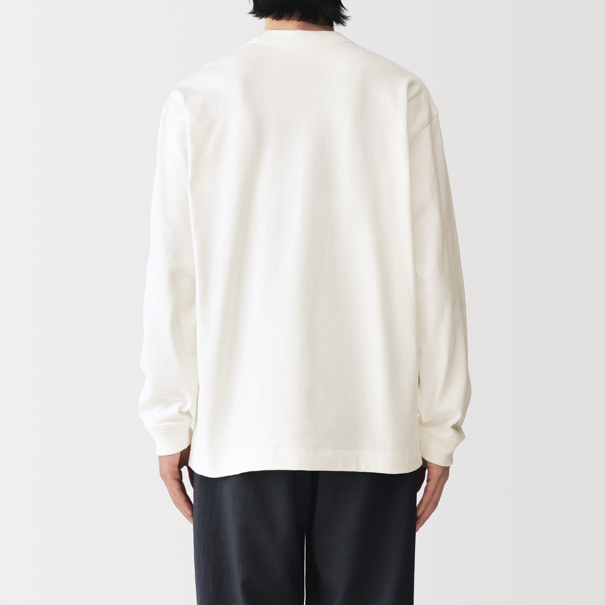 紳士　木の実から作ったカポック混太番手クルーネック長袖Ｔシャツ