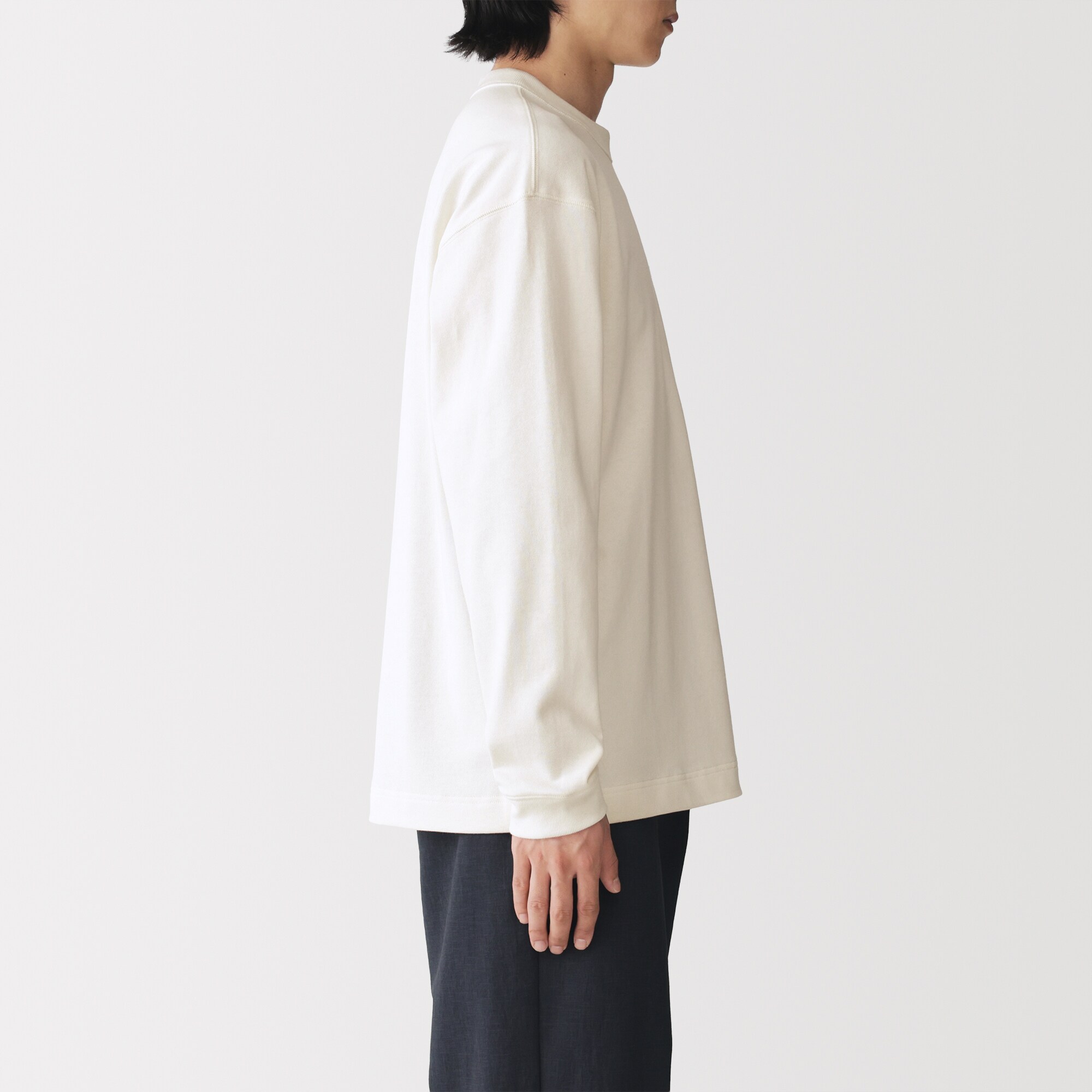 紳士　木の実から作ったカポック混太番手クルーネック長袖Ｔシャツ