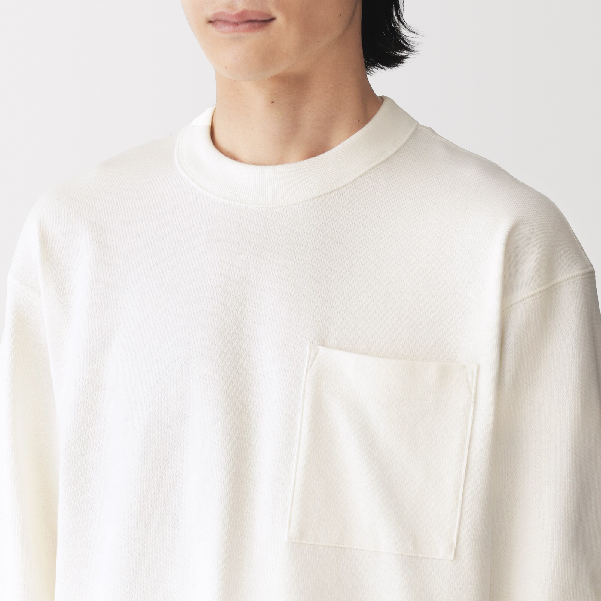 紳士　木の実から作ったカポック混太番手クルーネック長袖Ｔシャツ
