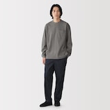 紳士　木の実から作ったカポック混太番手クルーネック長袖Ｔシャツ
