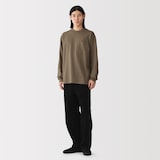 紳士　木の実から作ったカポック混太番手クルーネック長袖Ｔシャツ