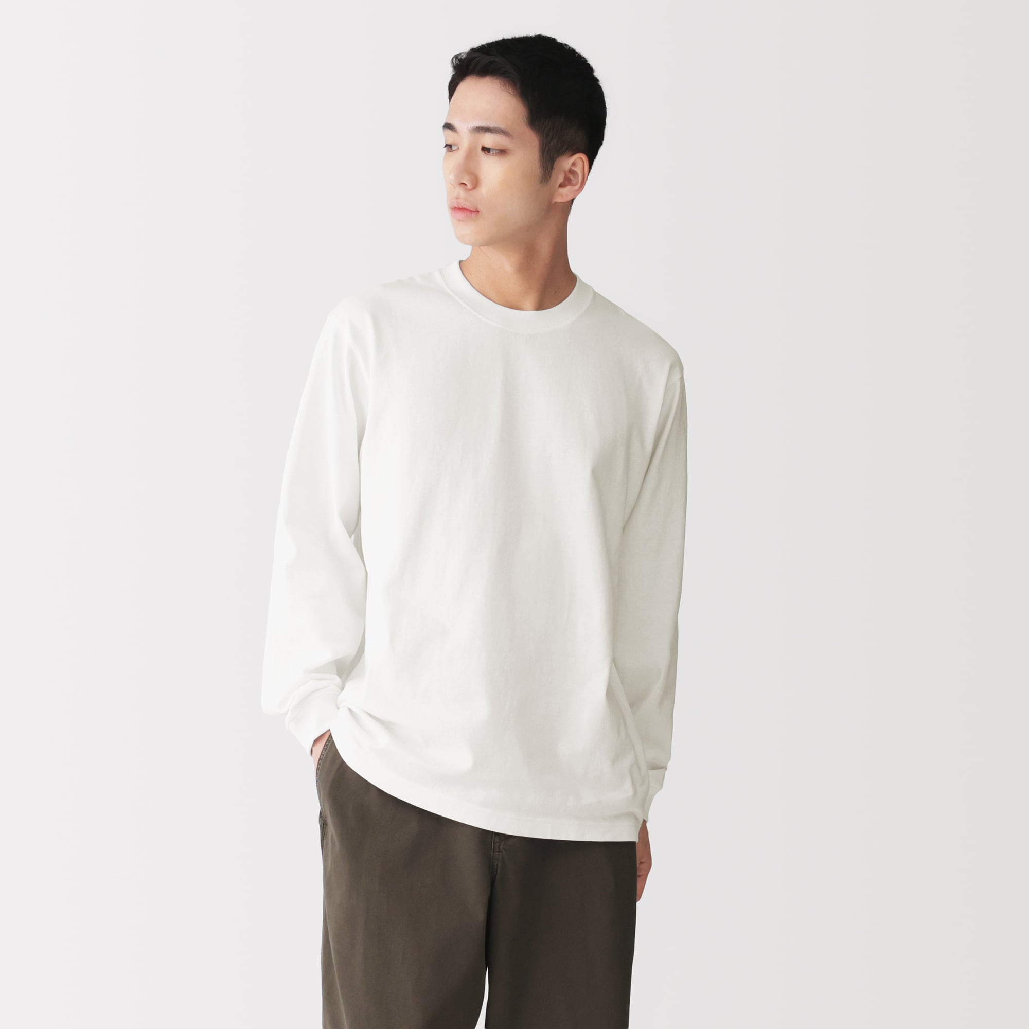 紳士　洗いざらし太番手クルーネック長袖Ｔシャツ
