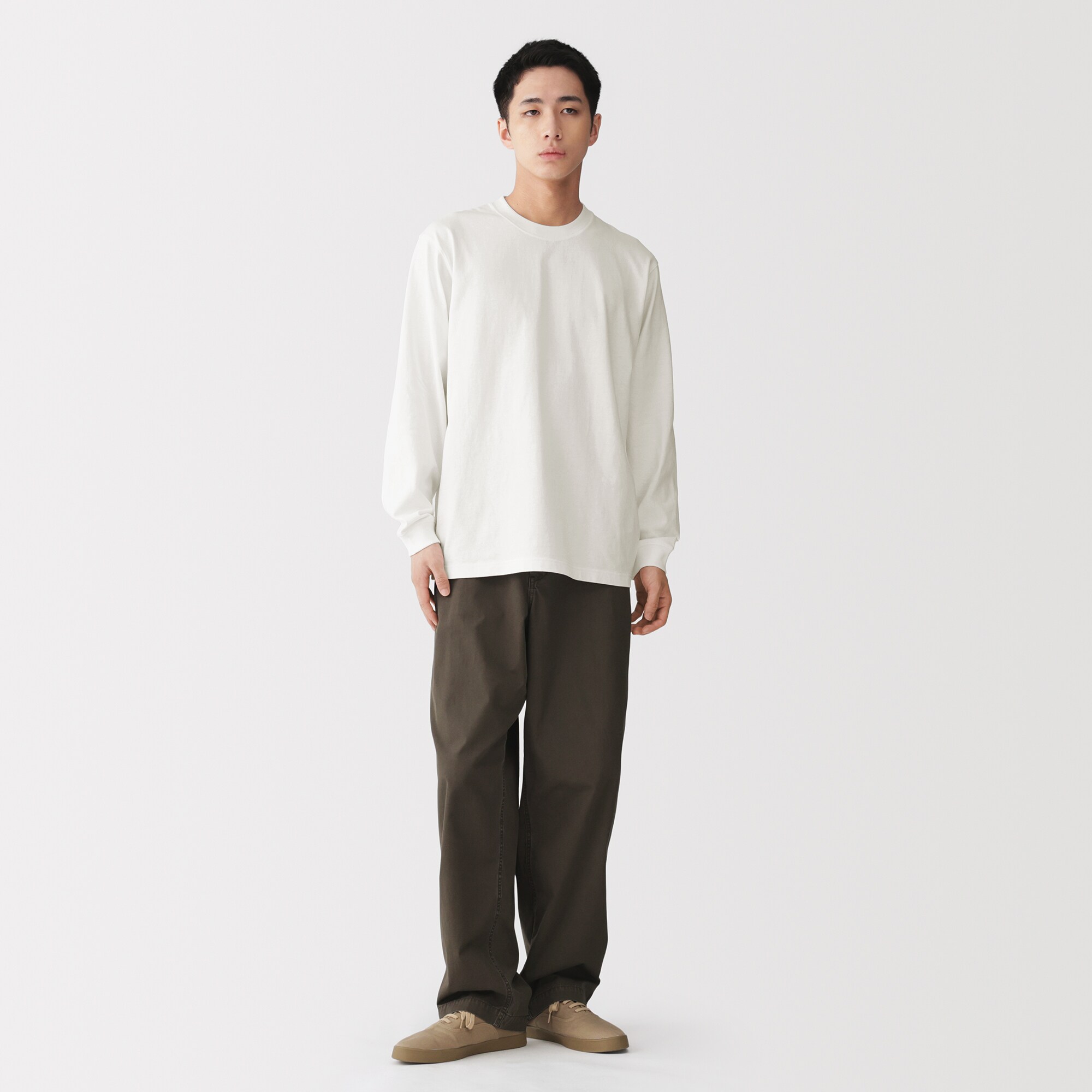 紳士　洗いざらし太番手クルーネック長袖Ｔシャツ