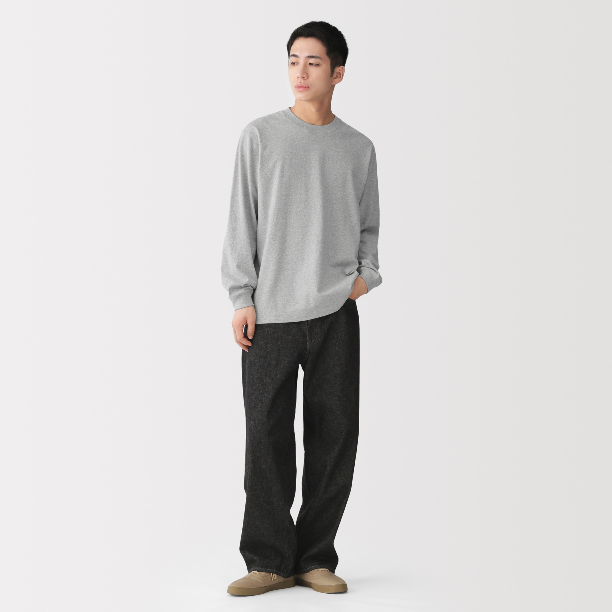 紳士　洗いざらし太番手クルーネック長袖Ｔシャツ