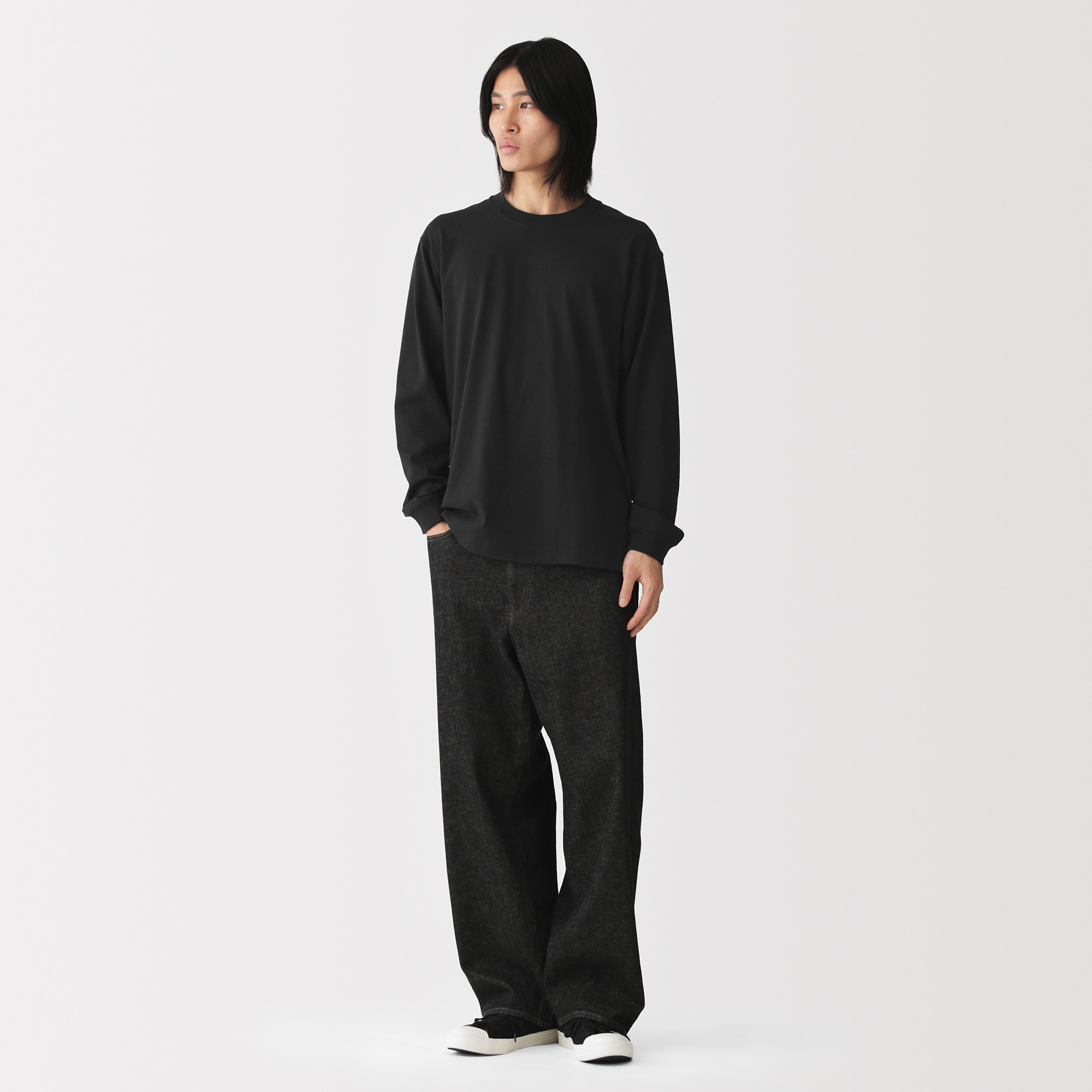 紳士　洗いざらし太番手クルーネック長袖Ｔシャツ