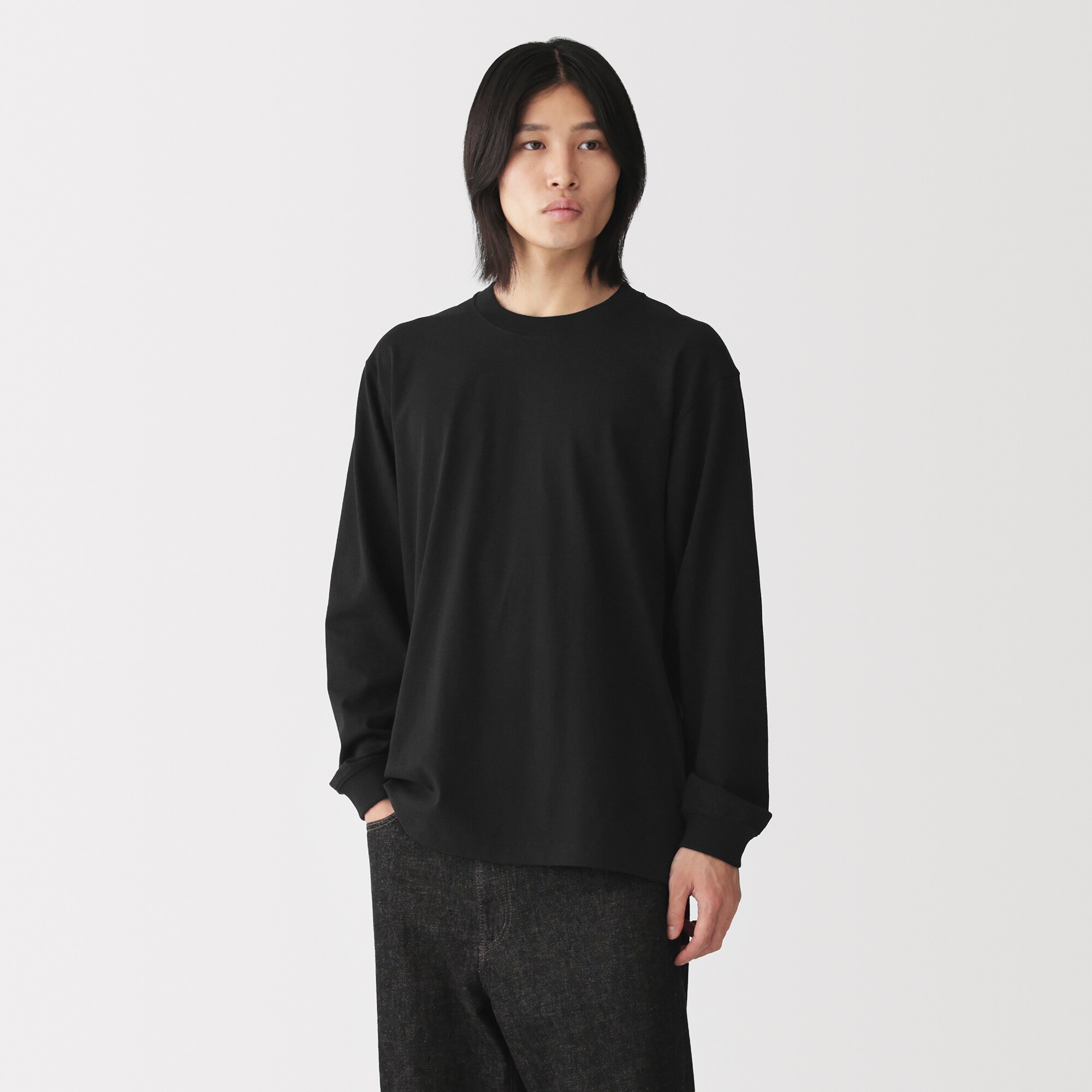 紳士　洗いざらし太番手クルーネック長袖Ｔシャツ