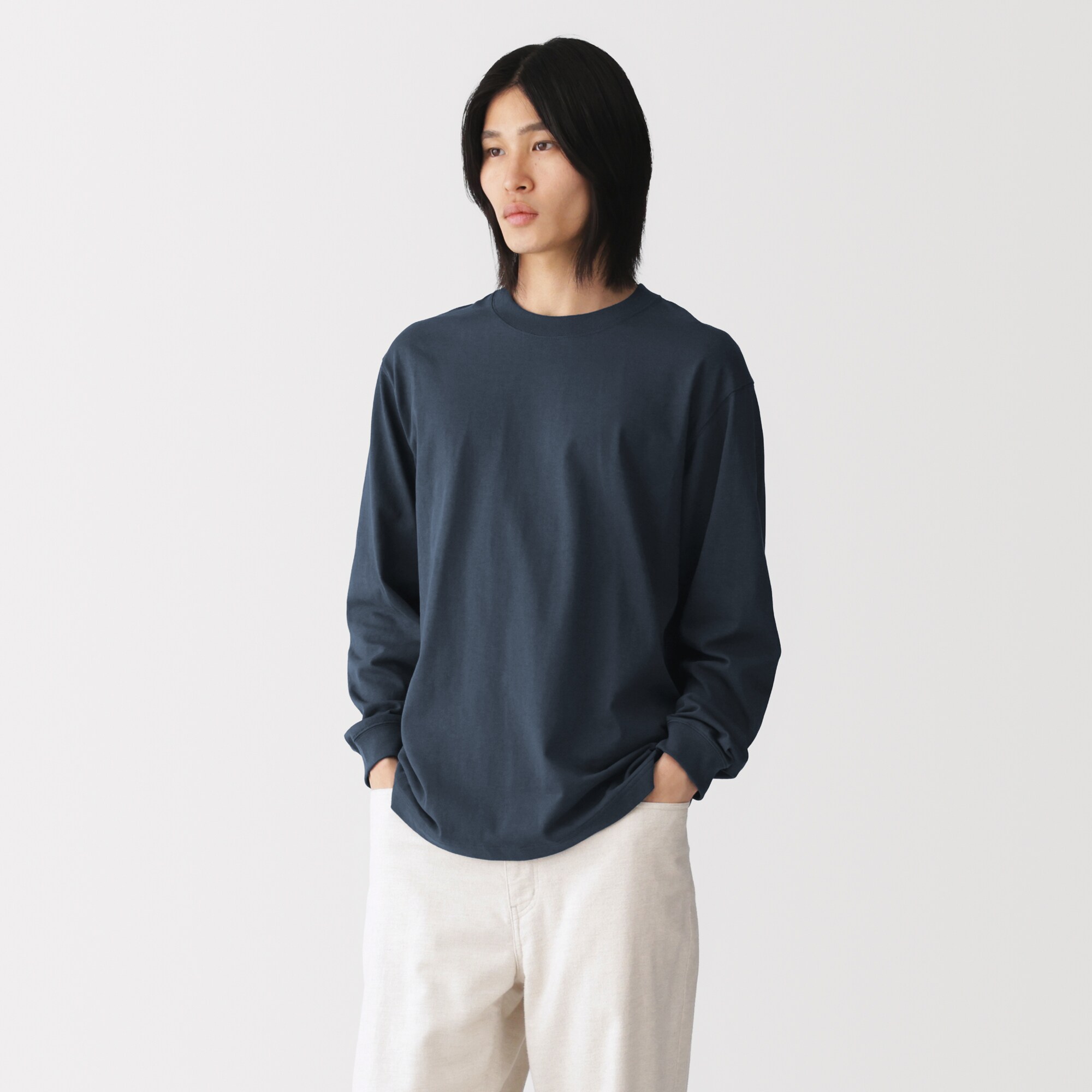 紳士　洗いざらし太番手クルーネック長袖Ｔシャツ