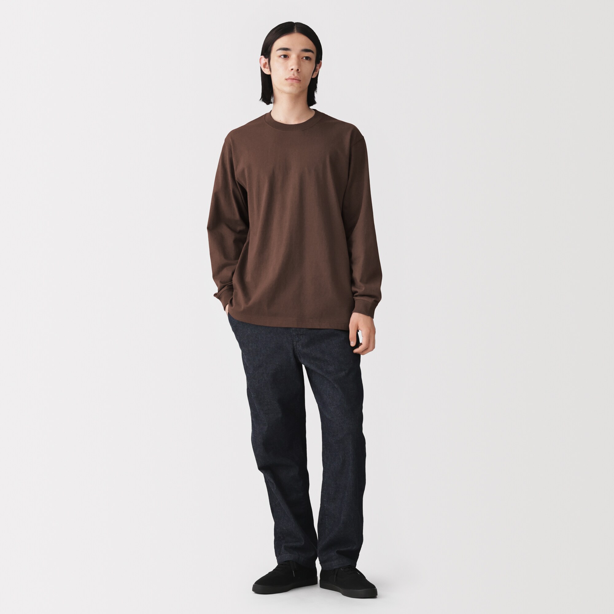 紳士　洗いざらし太番手クルーネック長袖Ｔシャツ