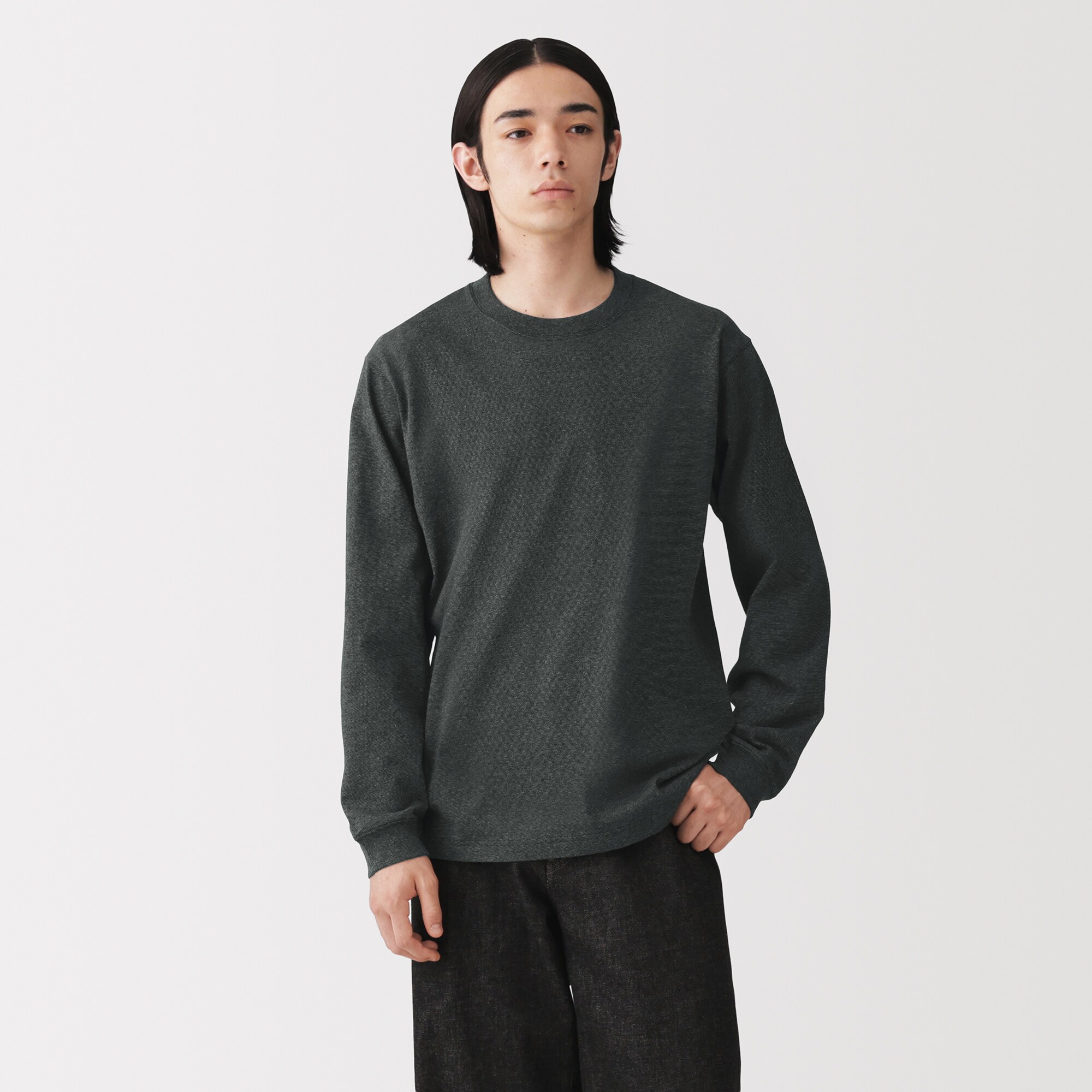 紳士　洗いざらし太番手クルーネック長袖Ｔシャツ