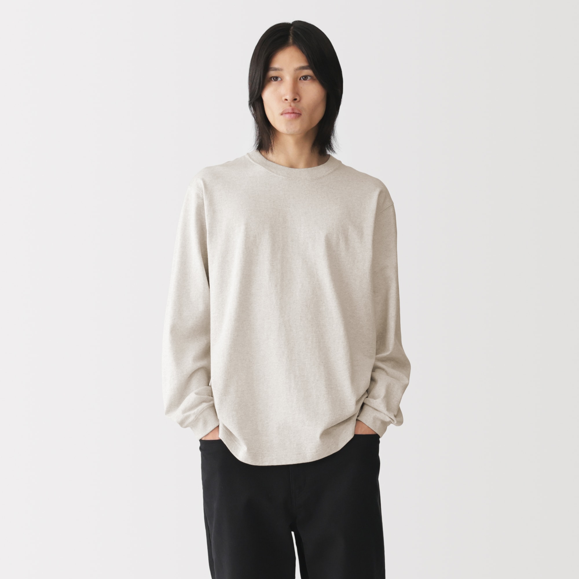 紳士　洗いざらし太番手クルーネック長袖Ｔシャツ