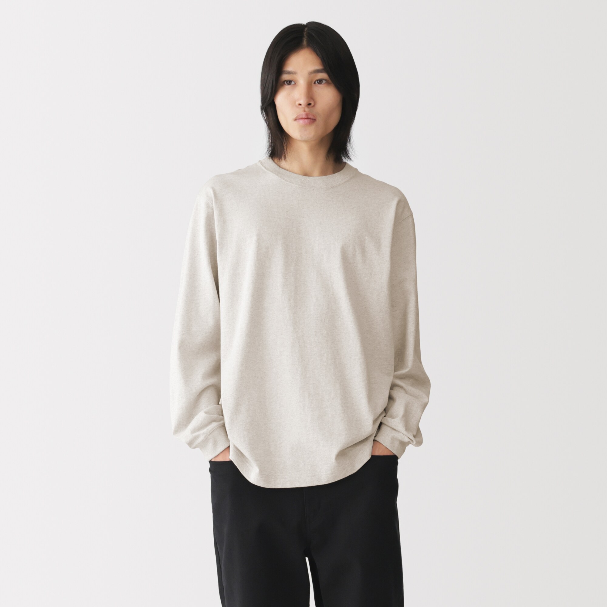 紳士　洗いざらし太番手クルーネック長袖Ｔシャツ