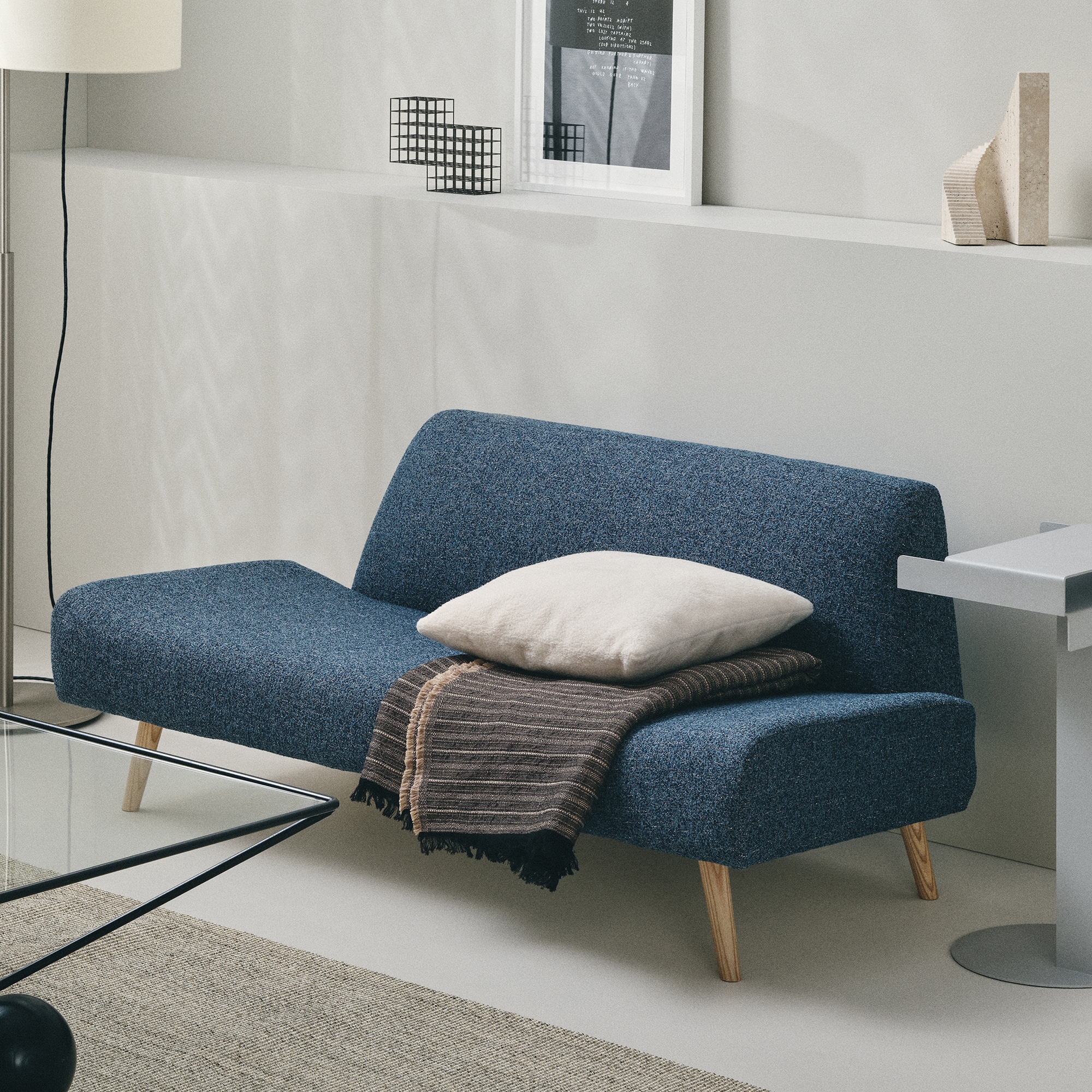 〔7.59万円off〕無印良品 IDEE 2人掛け用ソファ IDEE］セット AO SOFA（2）BOUCLE BLUE＋IKI