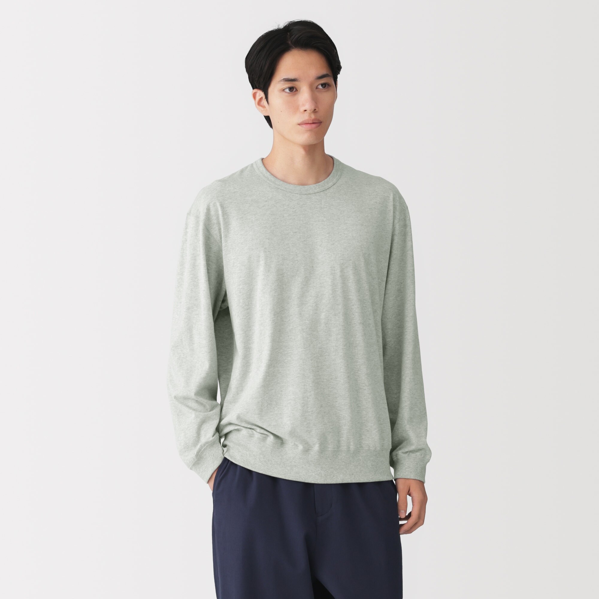 紳士　和歌山で編み立てた天竺クルーネック長袖Ｔシャツ
