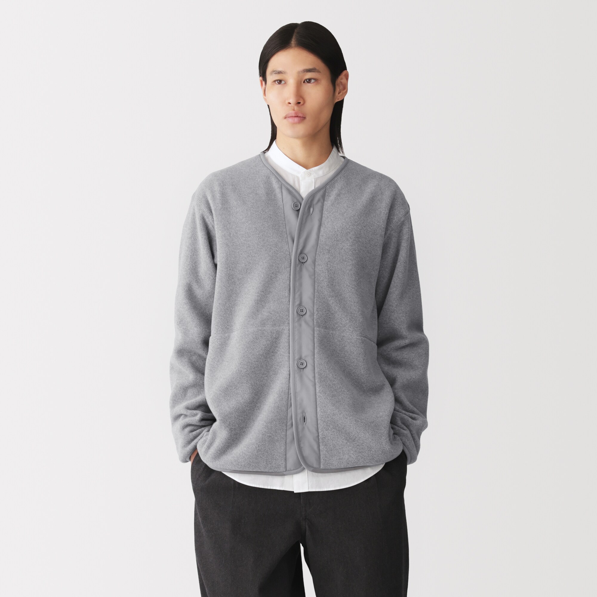 紳士　素材に還るフリースカーディガン