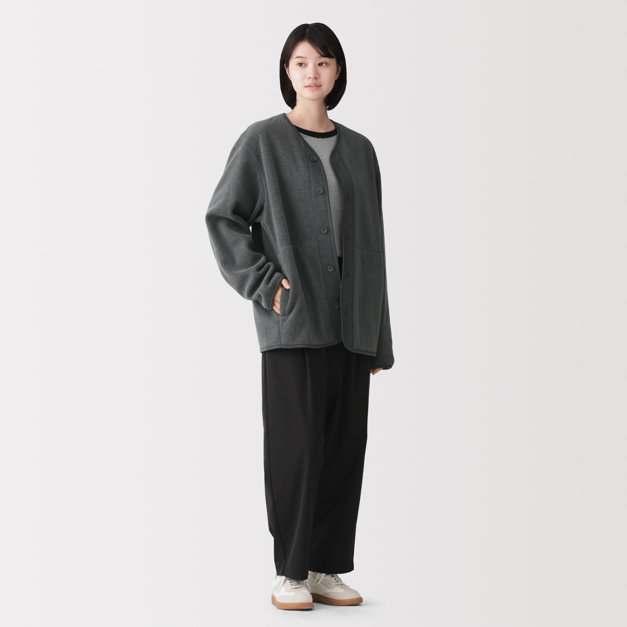紳士　素材に還るフリースカーディガン
