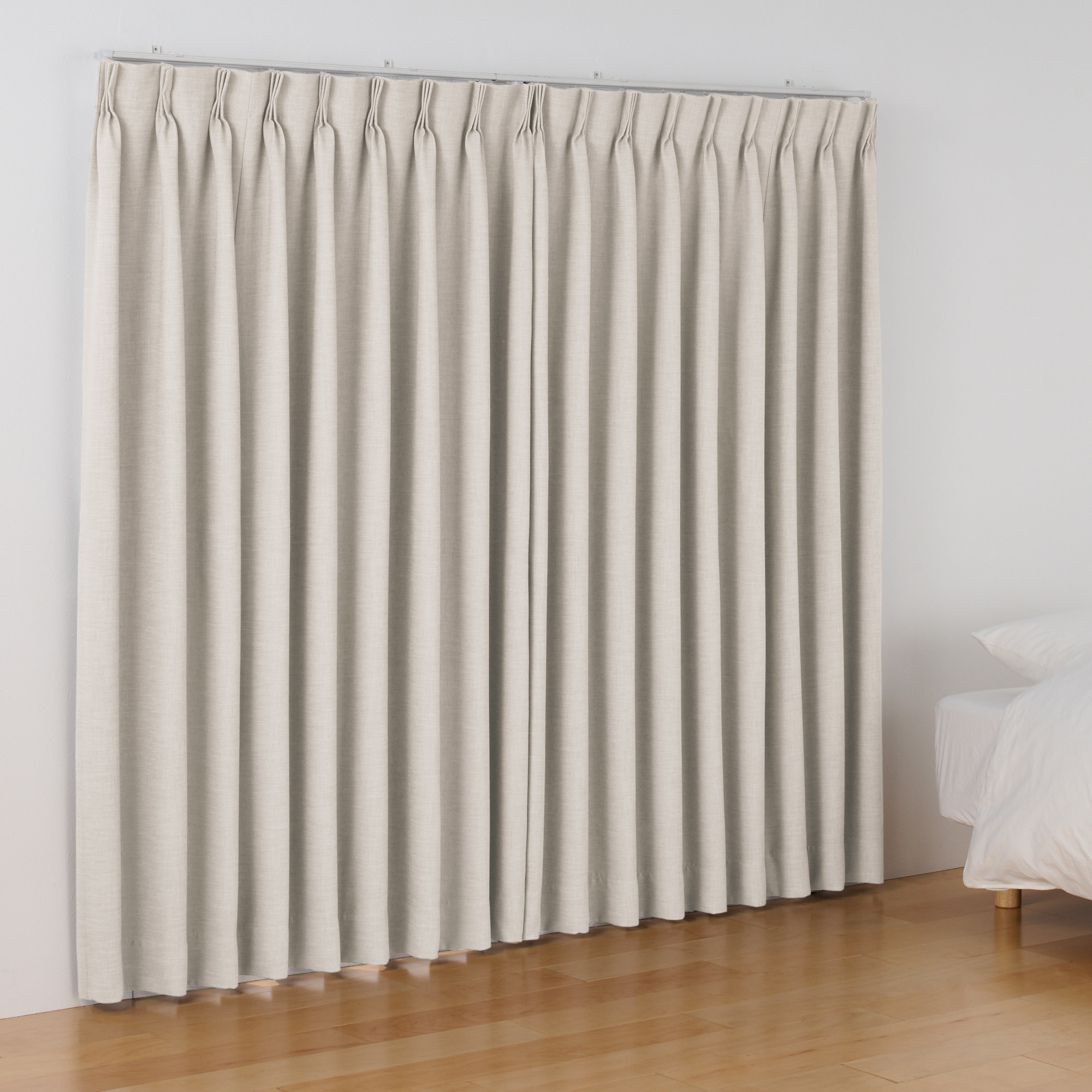 ポリエステル杢糸ドビー織（防炎・遮光性）２倍ヒダプリーツカーテン