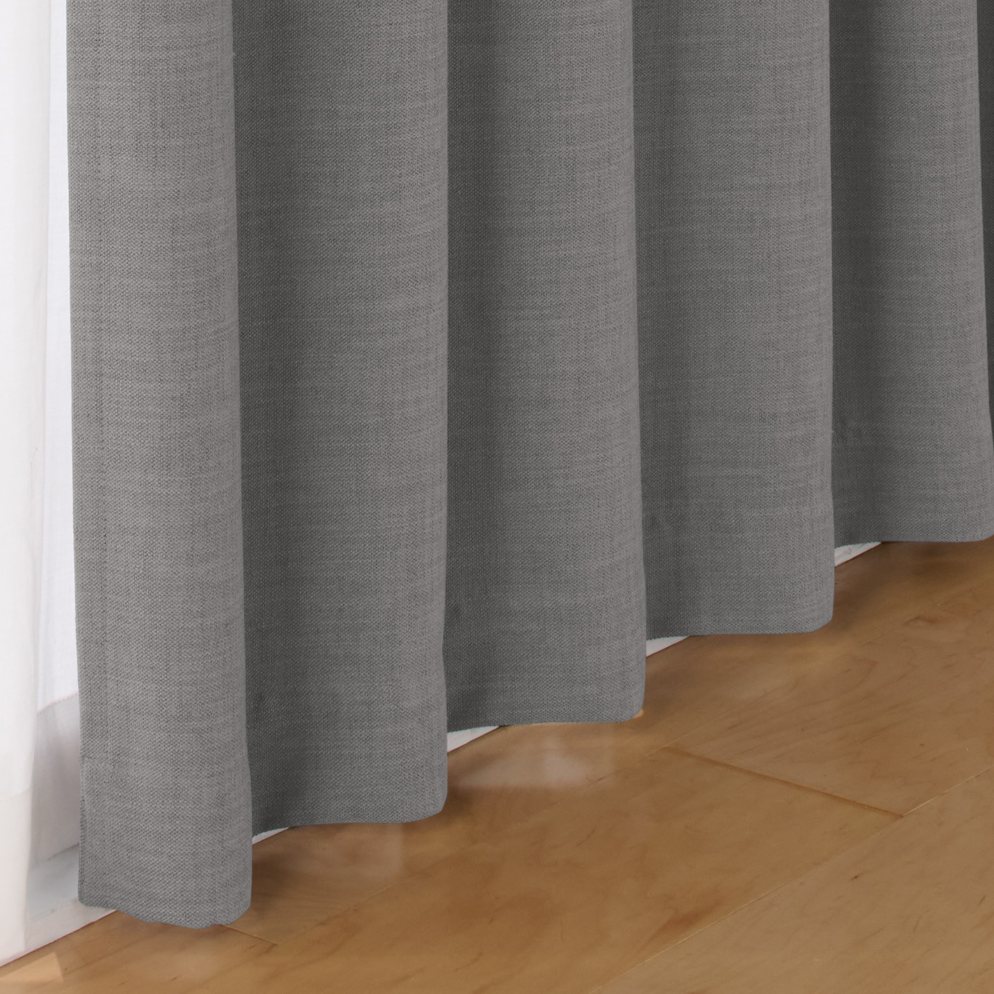 ポリエステル杢糸ドビー織（防炎・遮光性）２倍ヒダプリーツカーテン