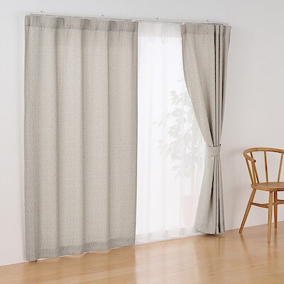 ツイード調リングヤーン使い（防炎）ノンプリーツカーテン／グレー