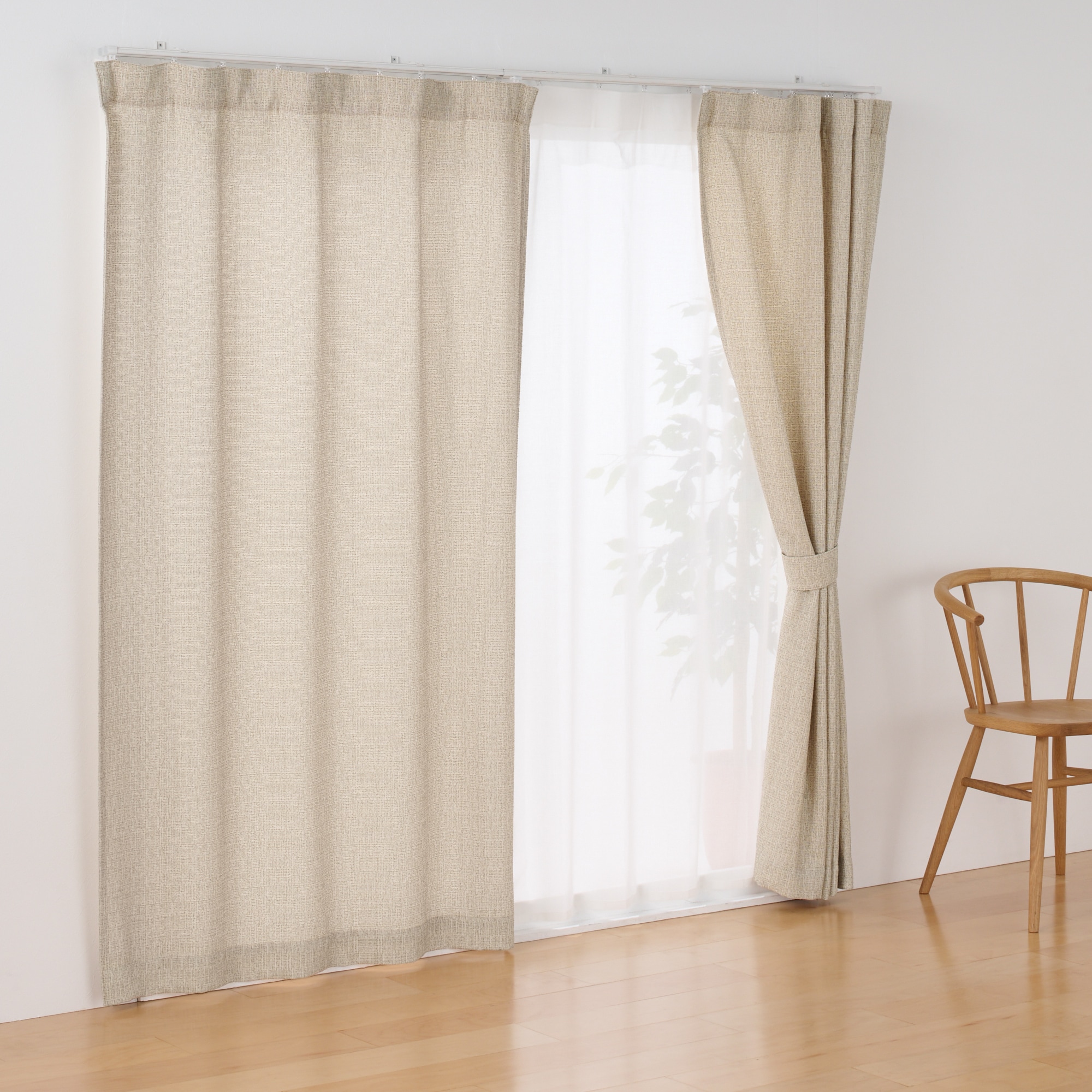 ツイード調リングヤーン使い（防炎）ノンプリーツカーテン