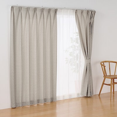 ツイード調リングヤーン使い（防炎）プリーツカーテン／グレー