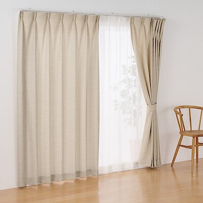 ツイード調リングヤーン使い（防炎）プリーツカーテン／ベージュ
