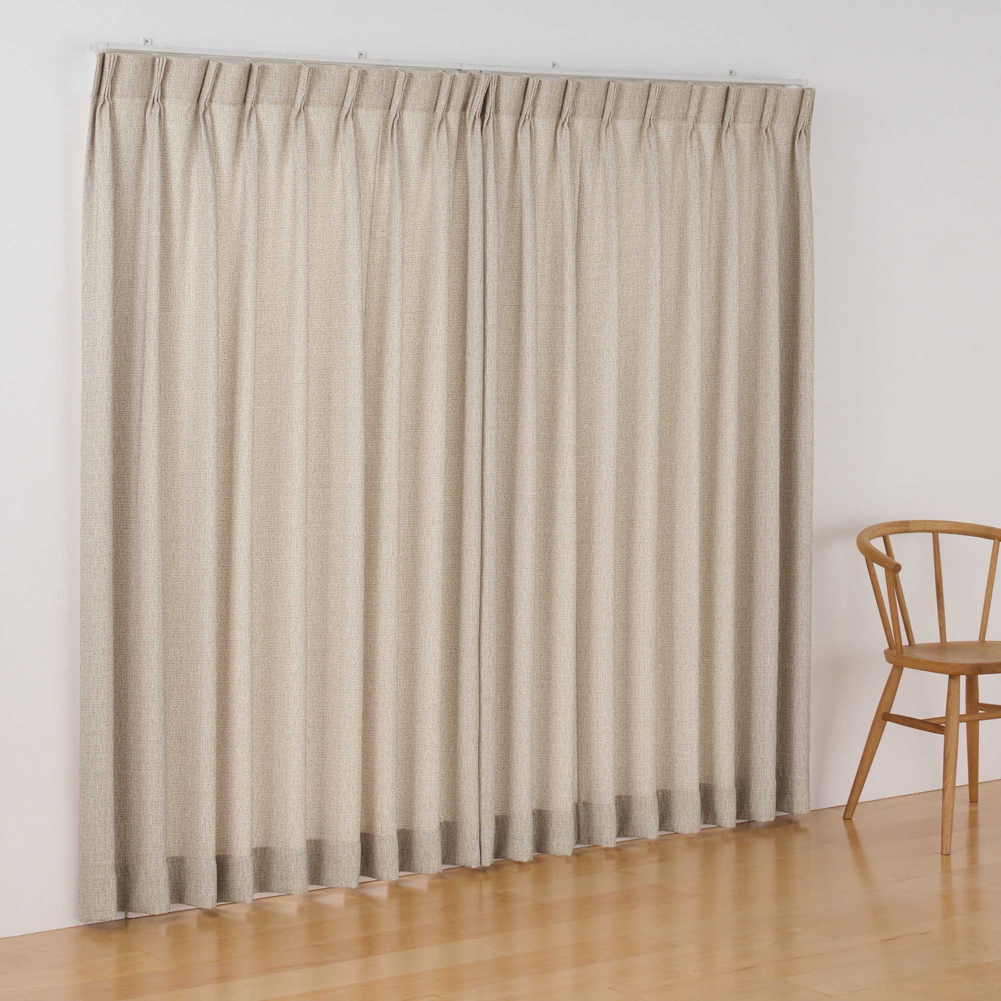 ツイード調リングヤーン使い（防炎）２倍ヒダプリーツカーテン