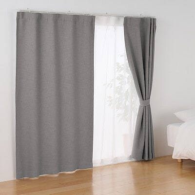 ポリエステル杢糸ドビー織（防炎・遮光性）ノンプリーツカーテン