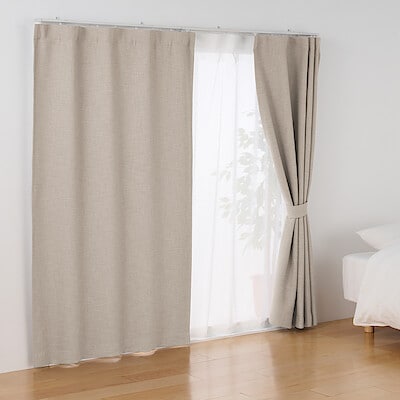 ポリエステル杢糸ドビー織（防炎・遮光性）ノンプリーツカーテン