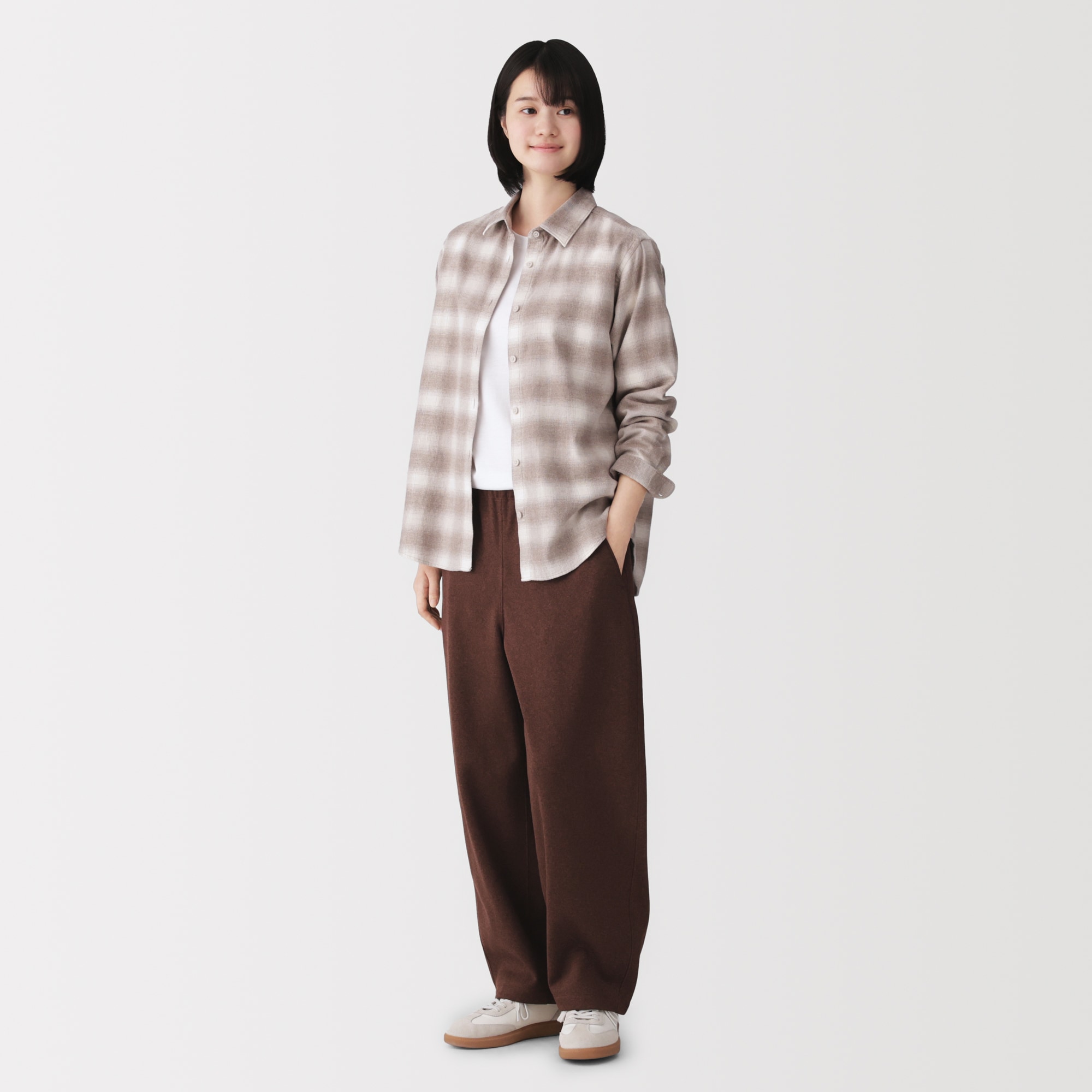婦人　ニットフリースワイドテーパードパンツ