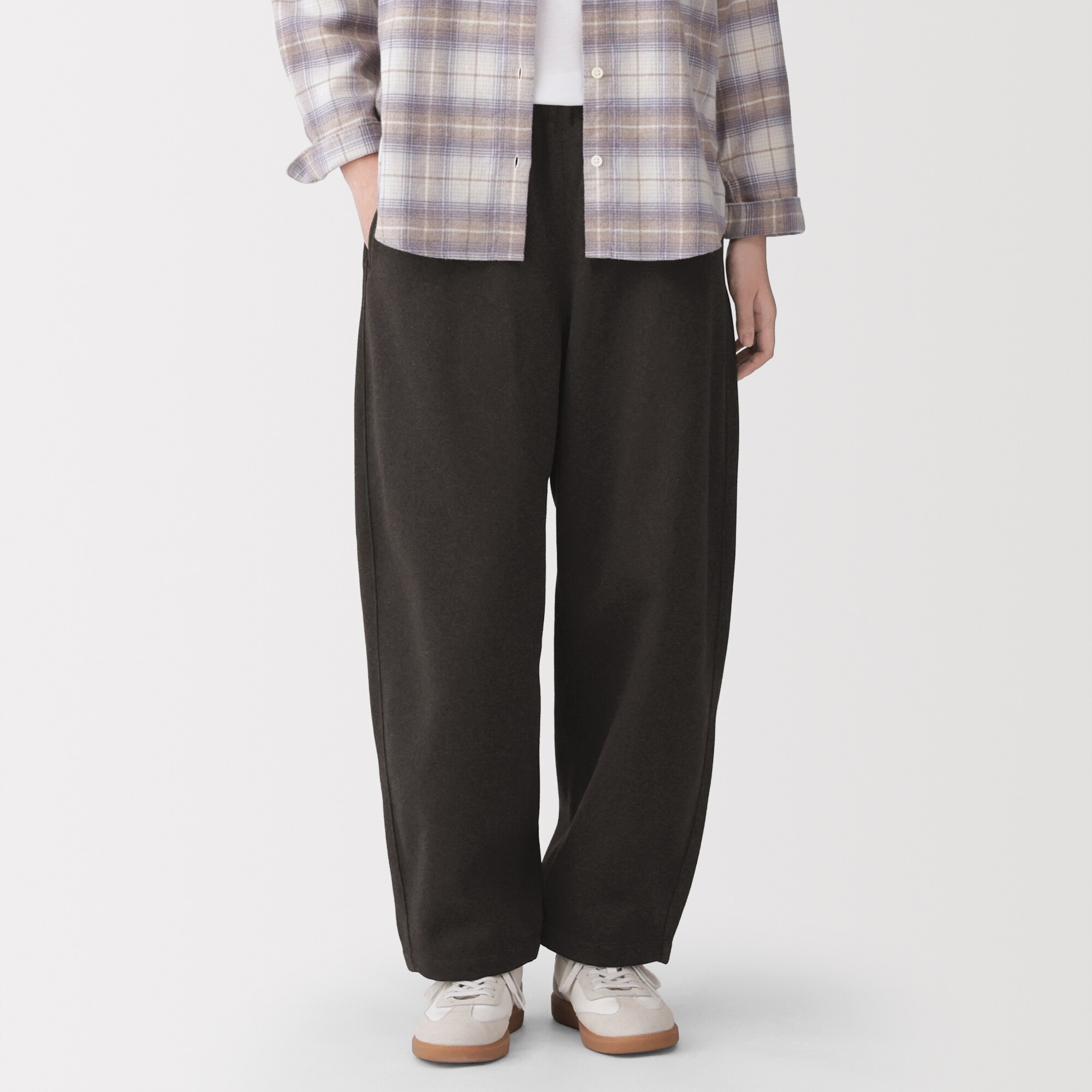 婦人　ニットフリースワイドテーパードパンツ