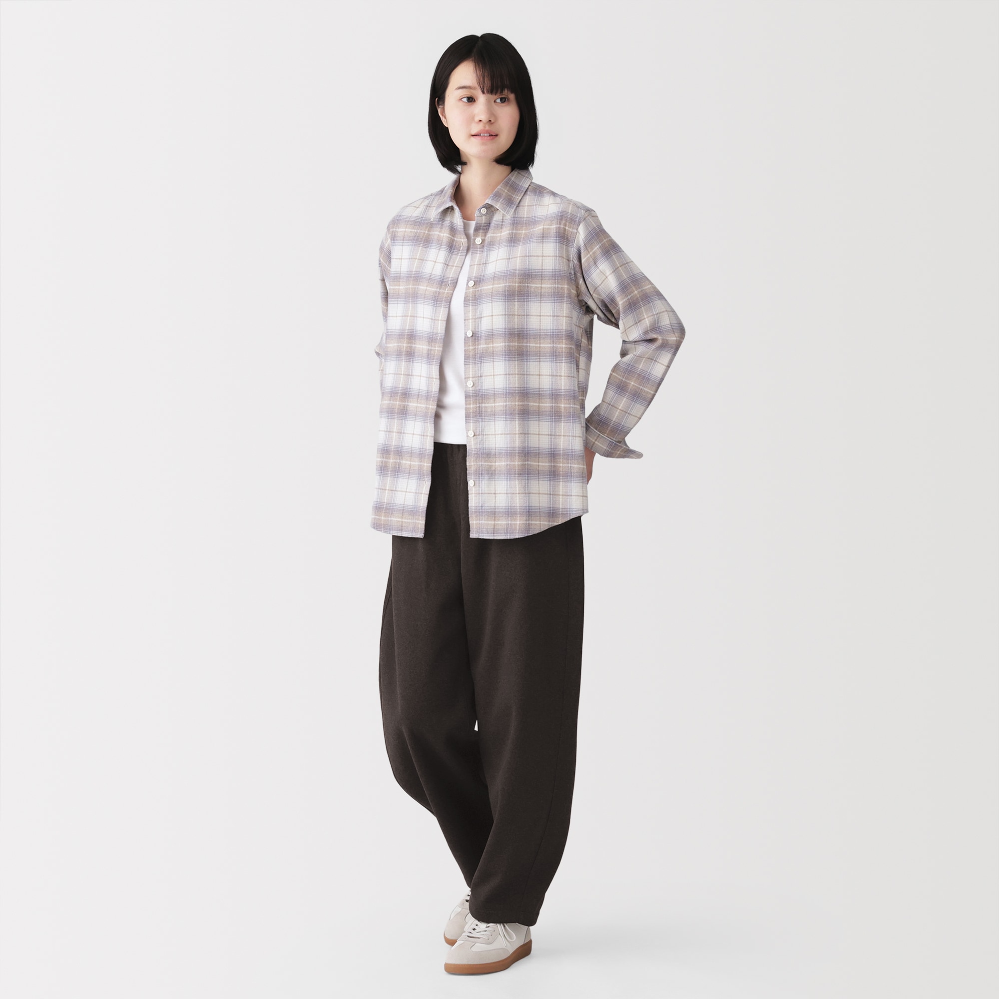 婦人　ニットフリースワイドテーパードパンツ