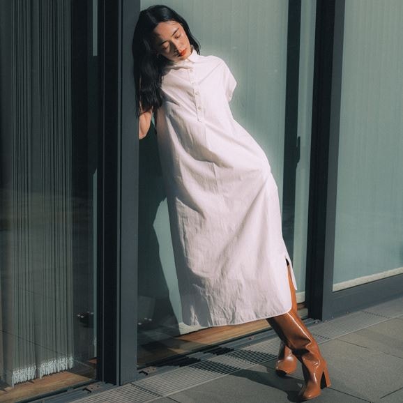 ［ＩＤＥＥ］Ｈ＆ｂｙＰＯＯＬ　フレンチスリーブワンピースシャツ　ホワイト