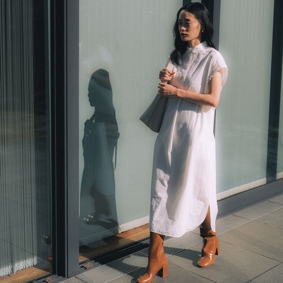 ［ＩＤＥＥ］Ｈ＆ｂｙＰＯＯＬ　フレンチスリーブワンピースシャツ　ホワイト