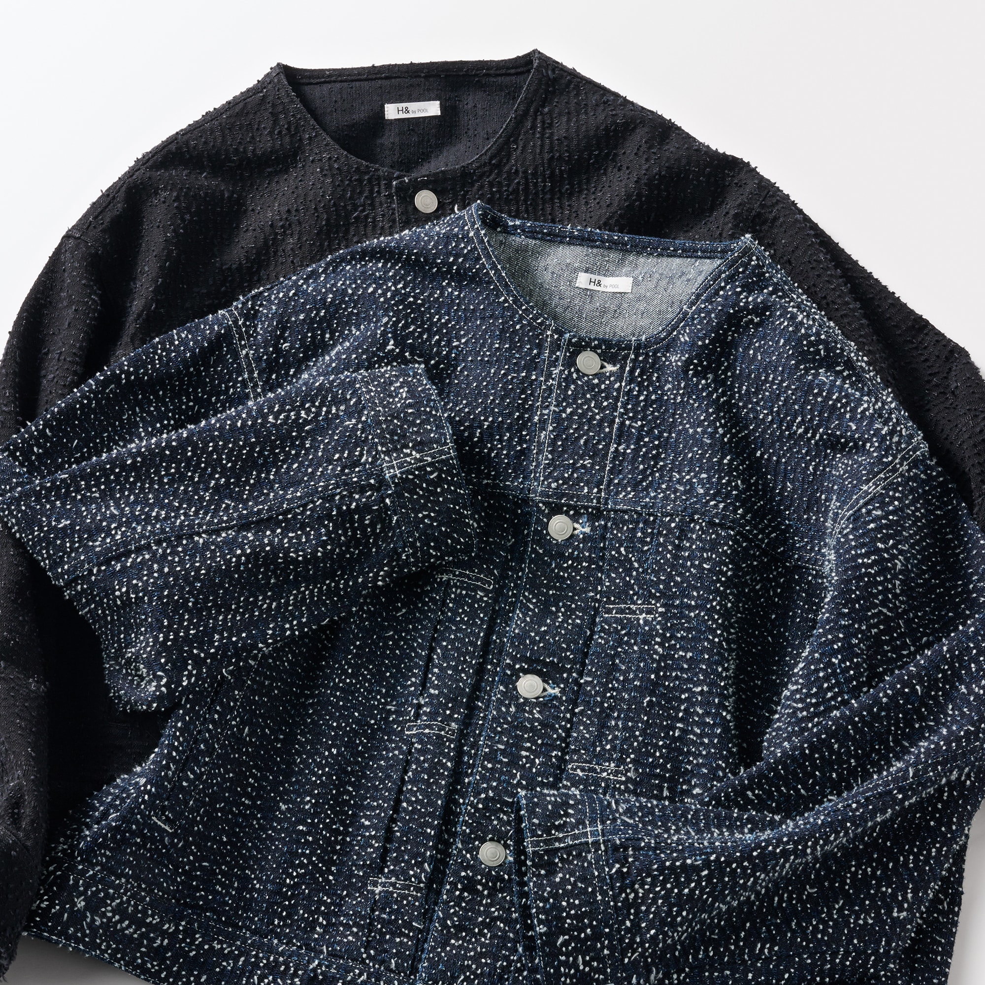 ［ＩＤＥＥ］Ｈ＆　ｂｙ　ＰＯＯＬ　ノーカラーデニムジャケット　ニードルインディゴ
