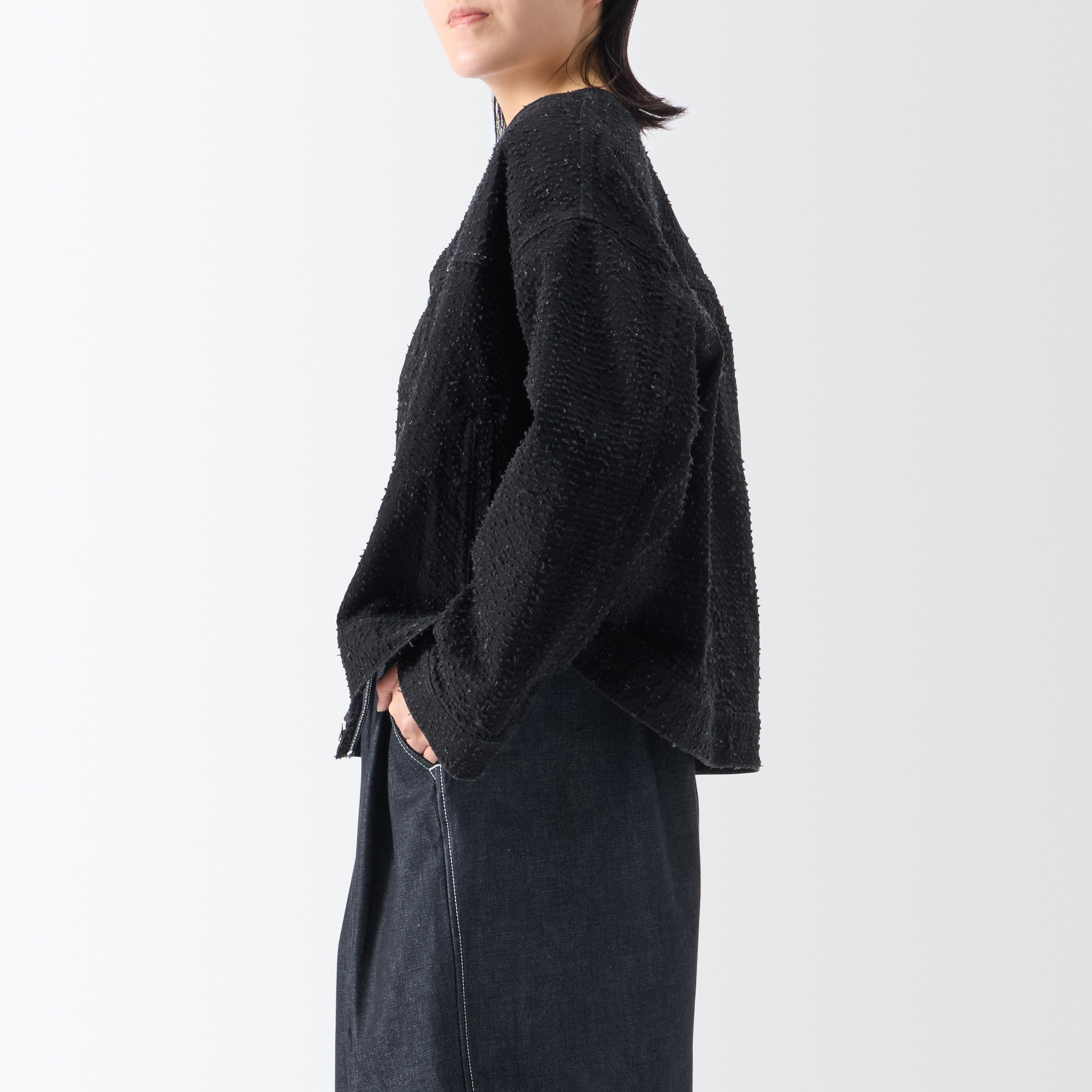 ［ＩＤＥＥ］Ｈ＆　ｂｙ　ＰＯＯＬ　ノーカラーデニムジャケット　ニードルインディゴ