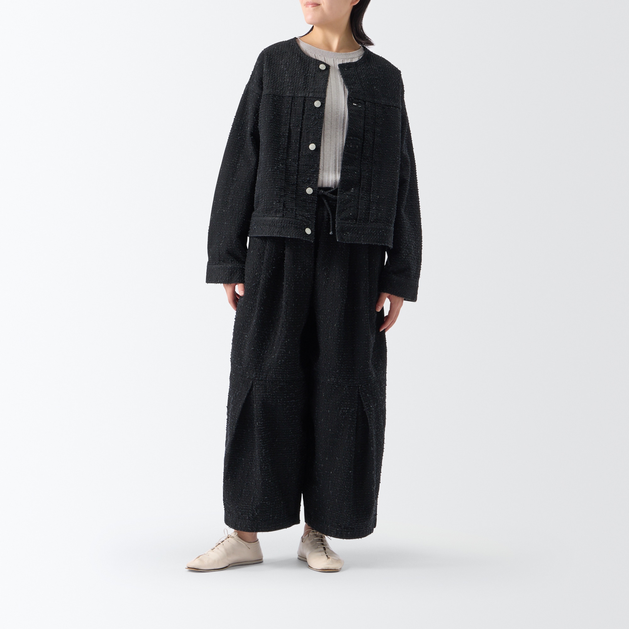 ［ＩＤＥＥ］Ｈ＆　ｂｙ　ＰＯＯＬ　ノーカラーデニムジャケット　ニードルインディゴ