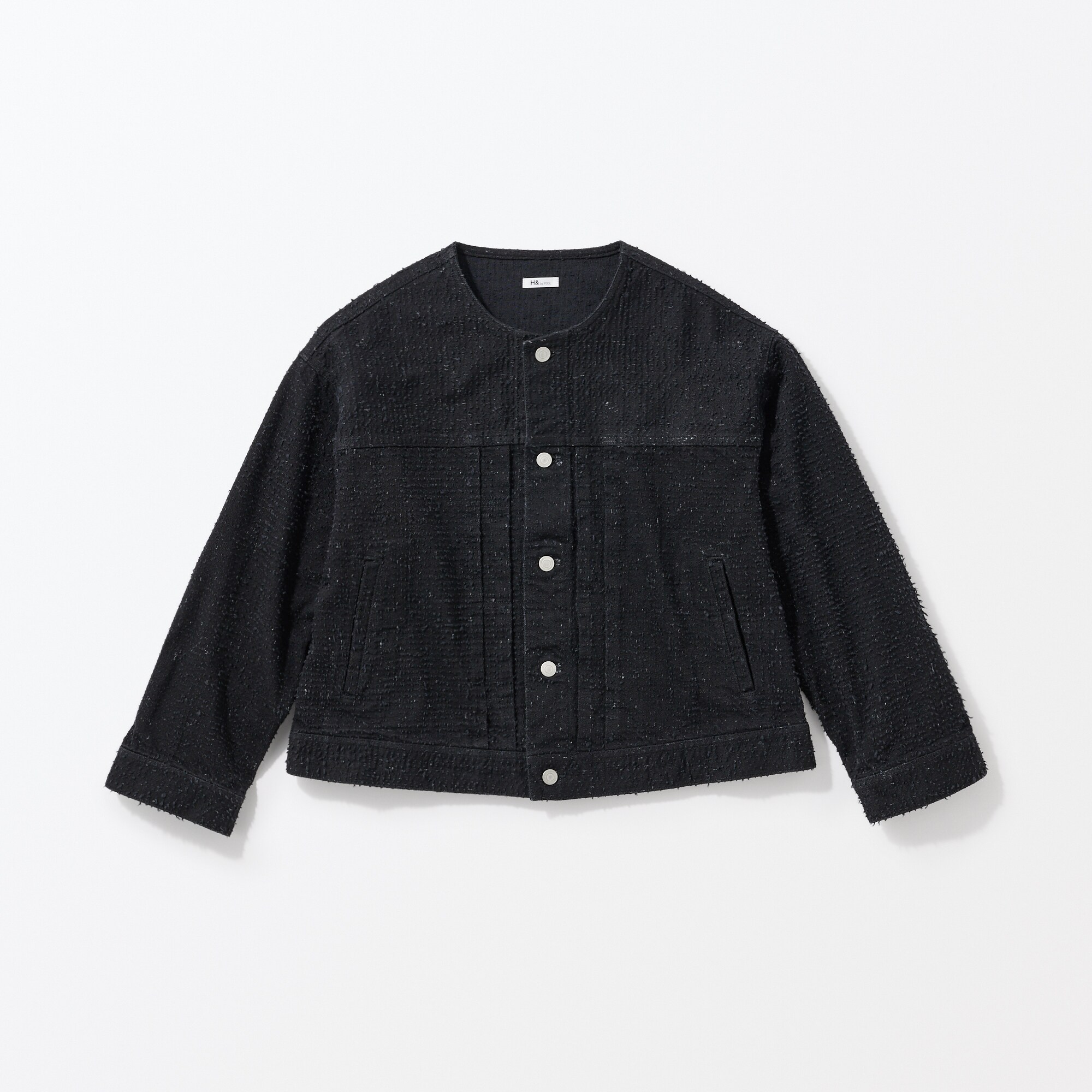 ［ＩＤＥＥ］Ｈ＆　ｂｙ　ＰＯＯＬ　ノーカラーデニムジャケット　ニードルブラック