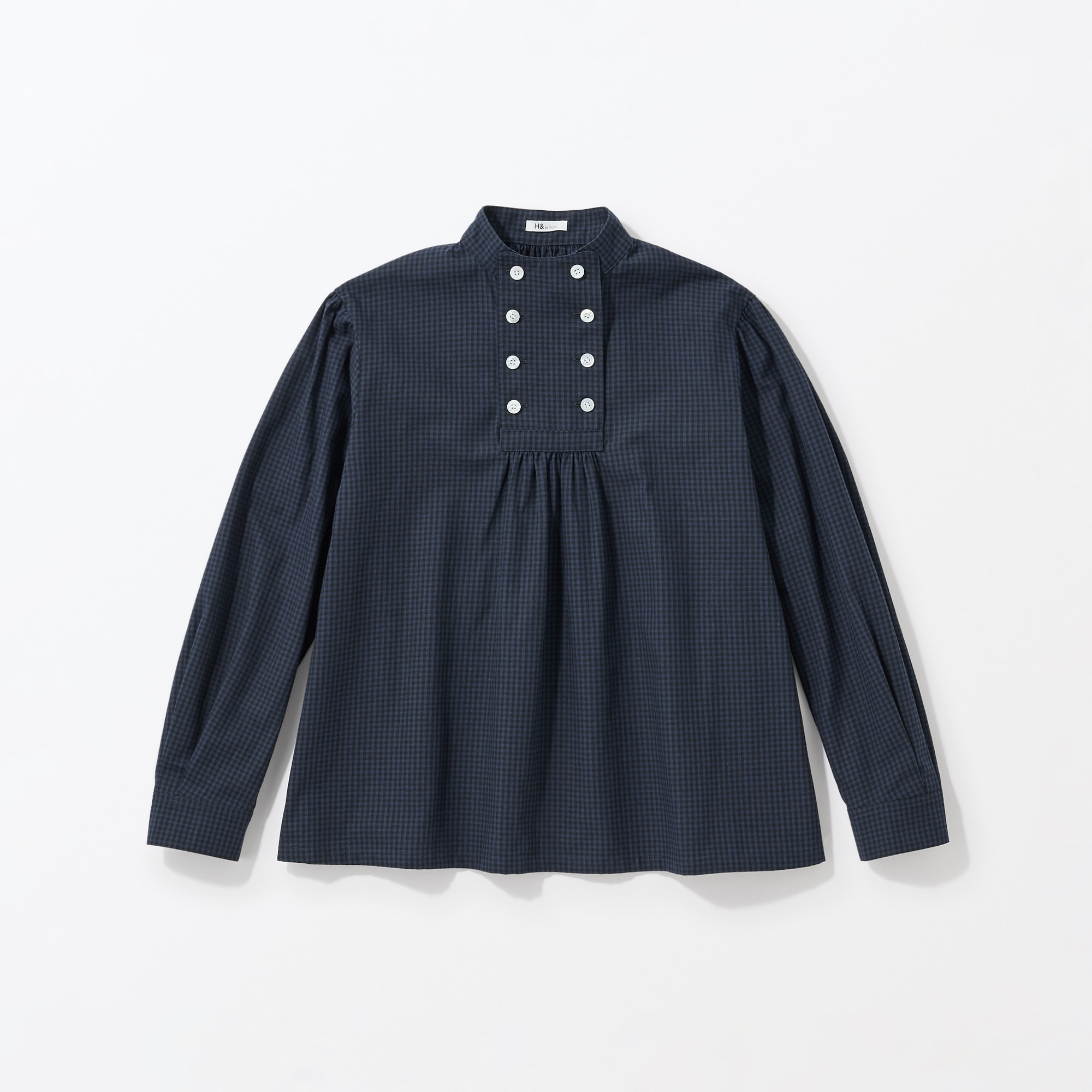 ［ＩＤＥＥ］Ｈ＆　ｂｙ　ＰＯＯＬ　スタンドアップカラーブラウス　ネイビーチェック