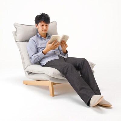 ハイバックリクライニングソファ・１シーター・ポリエステル平織／ライトグレー