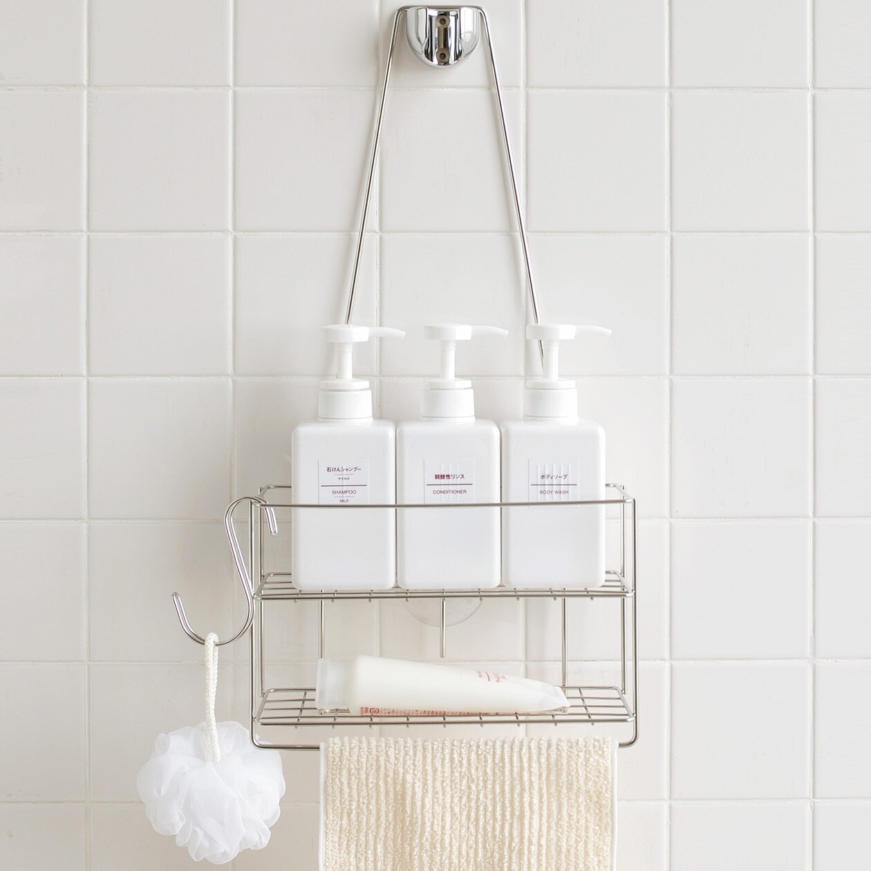 吊して使えるステンレスシャワーラック