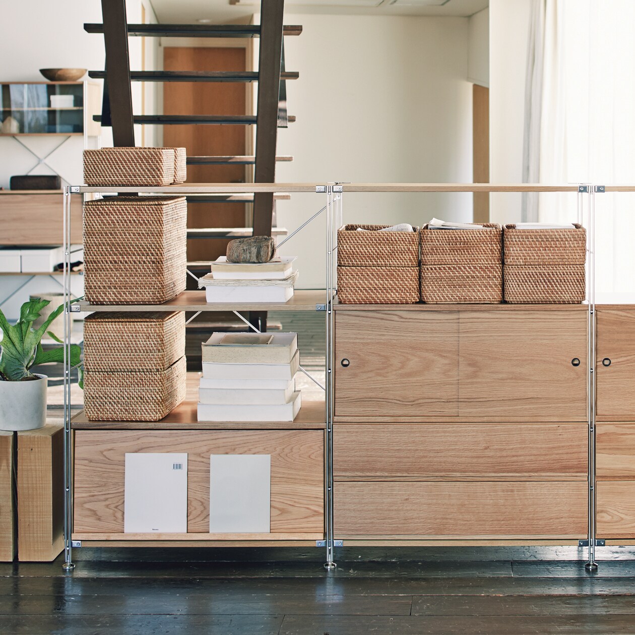 ステンレスユニットシェルフ・ステンレス追加棚・タモ材